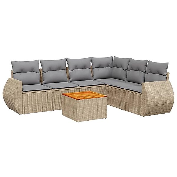 vidaXL 7-Tlg Garten-Sofagarnitur mit Kissen Beige Poly Rattan 3257354 günstig online kaufen