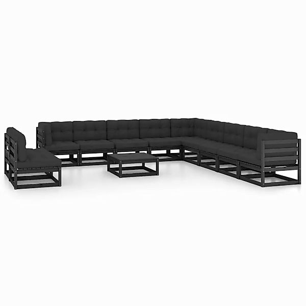 12-tlg. Garten-lounge-set Mit Kissen Schwarz Kiefer Massivholz günstig online kaufen