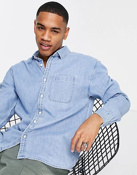 Abercrombie & Fitch – Jeanshemd in mittelblauer Waschung günstig online kaufen