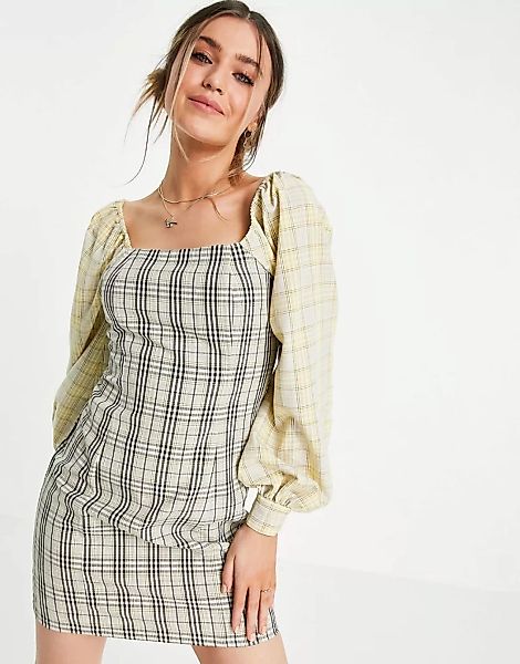 Lola May – Schulterfreies Minikleid mit gemischtem Karomuster-Mehrfarbig günstig online kaufen