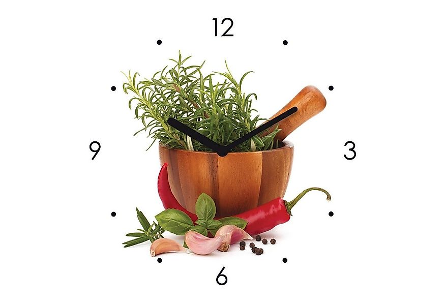 Levandeo® Wanduhr (Wanduhr Glas 20x20cm Kräuter Schale Chili Uhr Glasbild K günstig online kaufen