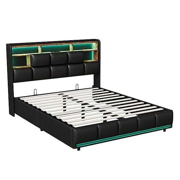 PXloue Polsterbett LED Doppelbett Stauraumbett (Hydraulisch hebbarer Staura günstig online kaufen
