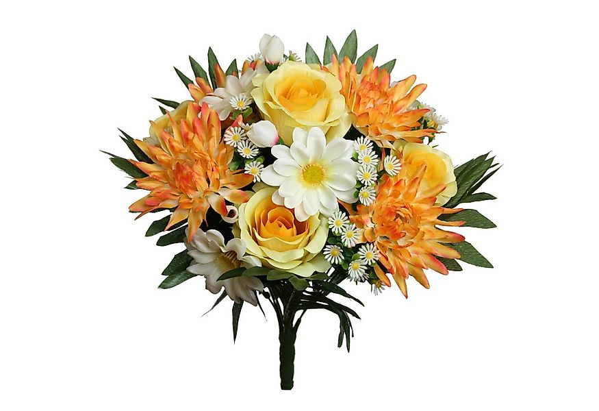 Kunstblumenstrauß Kunstblume Strauß Rosen-Dahlie Blumenstrauß 38cm GELB-ORA günstig online kaufen