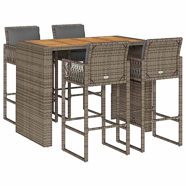 vidaXL 5-Tlg Gartenbar-Set mit Kissen Grau Poly Rattan Akazie 3328900 günstig online kaufen