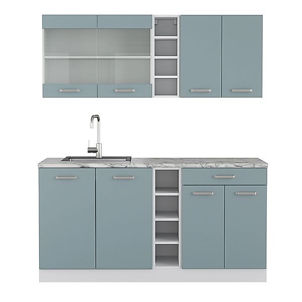 Vicco R-Line Singleküche Blau-Grau 160 cm AP Marmor günstig online kaufen