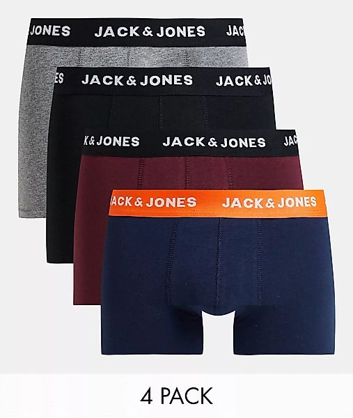 Jack & Jones – 4er-Pack Unterhosen in verschiedenen Farben mit abgesetztem günstig online kaufen
