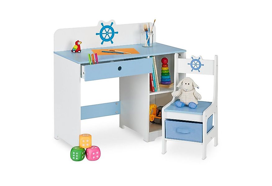 relaxdays Kinderschreibtisch Kinder Schreibtisch und Stuhl Seefahrt günstig online kaufen