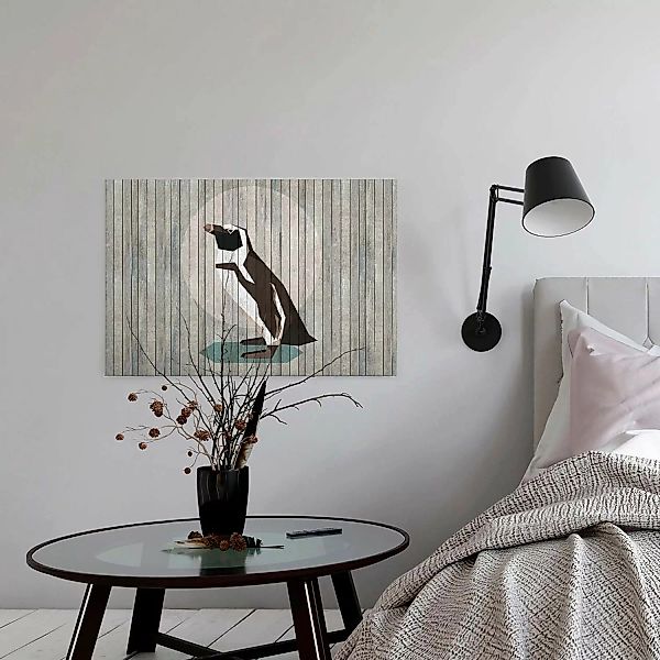 Bricoflor Pinguin Wandbild In Holz Optik Graues Leinwandbild Mit Tier Motiv günstig online kaufen