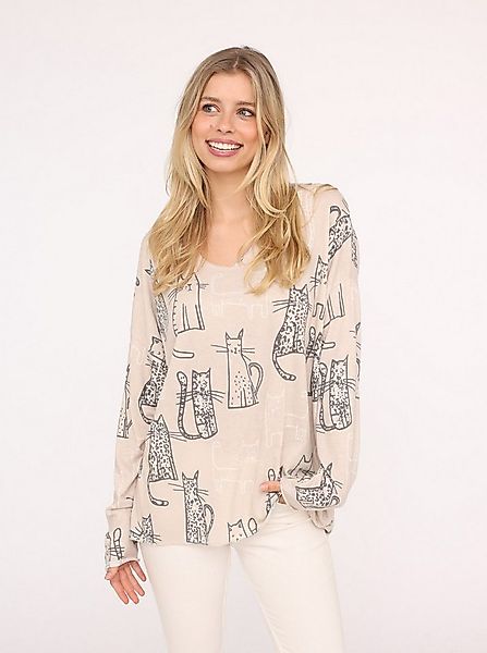 Zwillingsherz Langarmshirt "Katze" One Size, V-Neck, Langarm, Katzen-Motiv günstig online kaufen