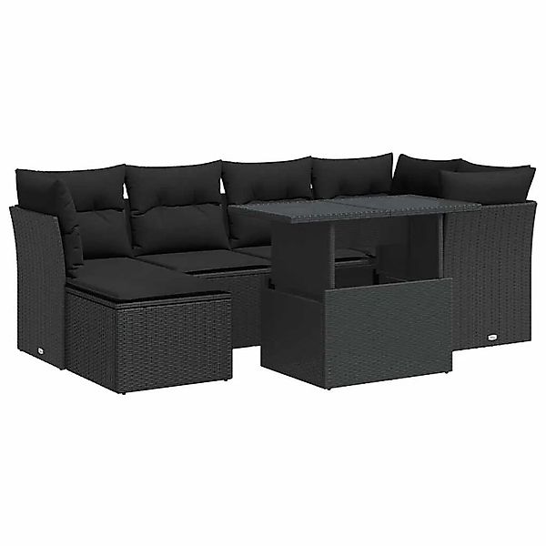 vidaXL 7-Tlg Garten-Sofagarnitur mit Kissen Schwarz Poly Rattan 3326186 günstig online kaufen