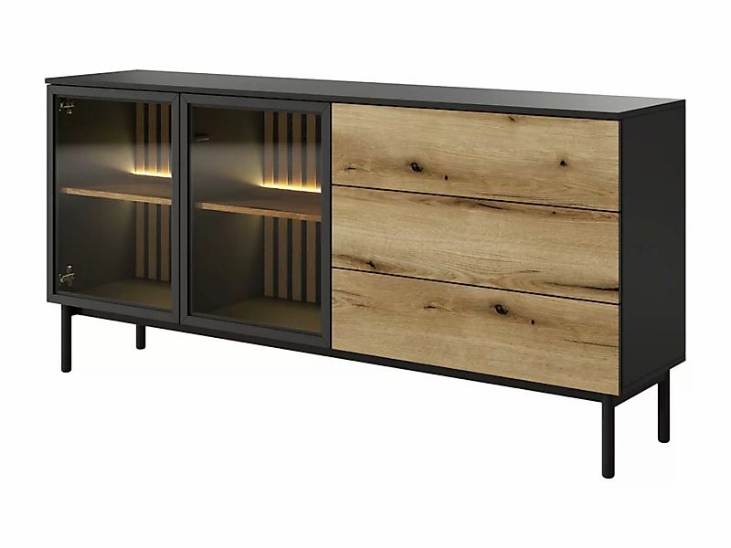 Sideboard mit 2 Türen & 3 Schubladen mit LED-Beleuchtung - Holzfarben & Sch günstig online kaufen