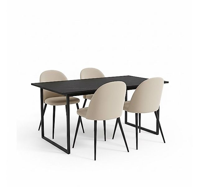 ebuy24 Essgruppe Tilst Essgruppe Tisch schwarz Marmor Print 90x160, (5-tlg) günstig online kaufen