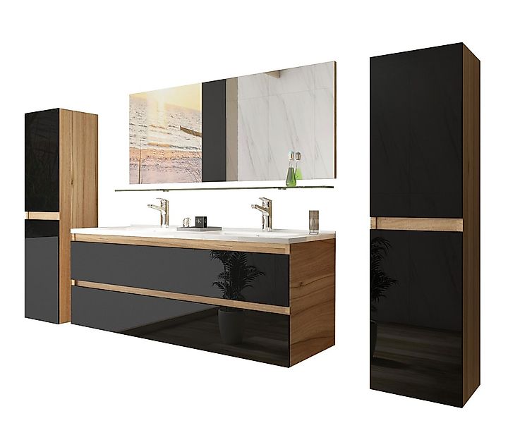 Homeline Badmöbel-Set Kaiser badmöbel, Set Eiche/Schwarz Doppel Waschbecken günstig online kaufen