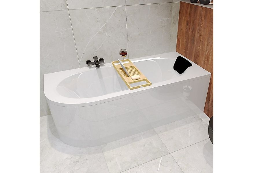 KOLMAN Badewanne Eckwanne AVITA 150x75 Rechts mit AcrylSchürze + Bambus Abl günstig online kaufen