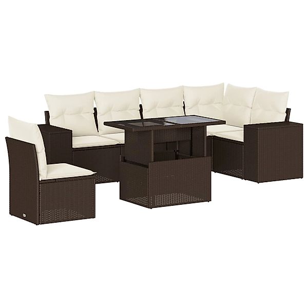 vidaXL 7-Tlg Garten-Sofagarnitur mit Kissen Braun Poly Rattan 3269203 günstig online kaufen