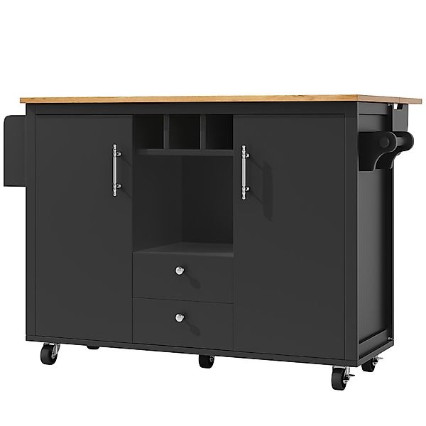 Kücheninsel mit Klapptisch, großer Stauraum, Weinregal, Handtuch- und Gewür günstig online kaufen