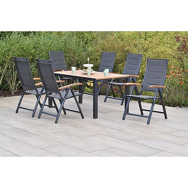 Merxx Paxos Set 7-tlg. mit Gartentisch 150 x 90 cm Akazie Aluminium günstig online kaufen