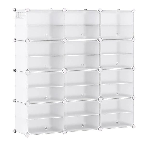 Costway Schuhschrank mit 12 Fächern & Haken Kunststoff Weiß günstig online kaufen