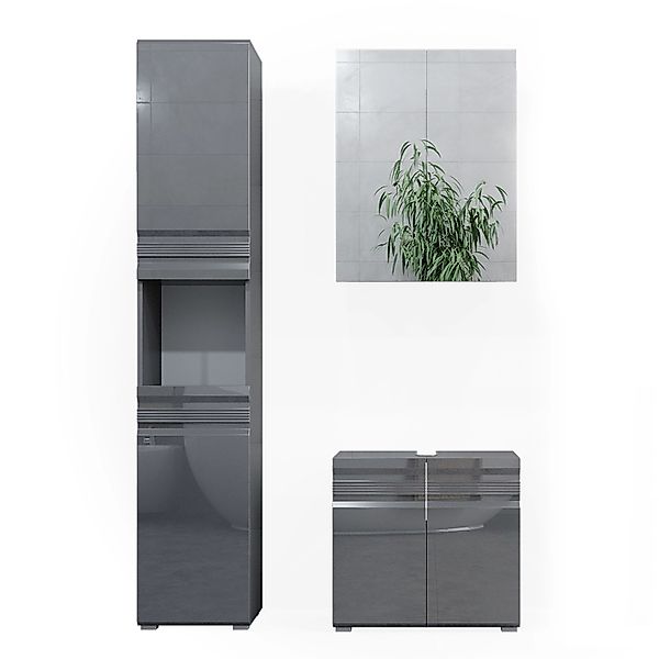 Vicco Badmöbel-Set Fredd, Anthrazit Hochglanz, 3 Teile, mit Hochschrank, (3 günstig online kaufen