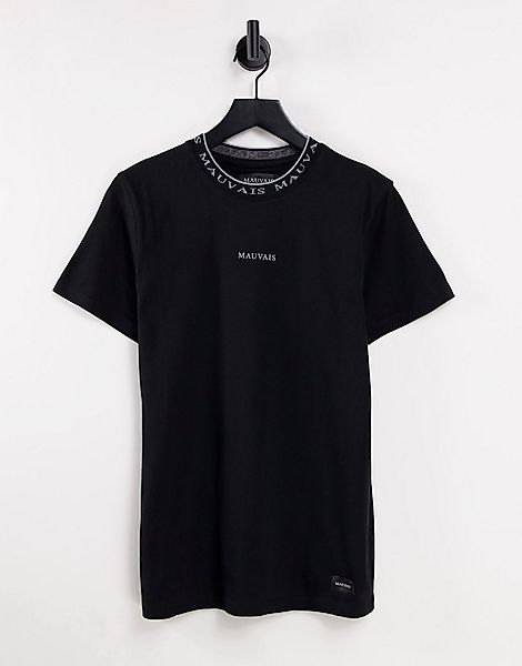 Mauvais – T-Shirt in Schwarz mit Zierband am Ausschnitt günstig online kaufen