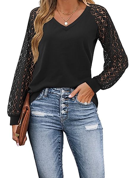 Beluring Langarmbluse Damen Bluse mit Spitze günstig online kaufen