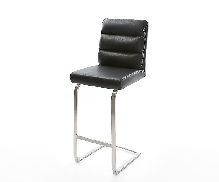Barstuhl Pela-Flex Echt-Leder Schwarz Freischwinger flach Edelstahl günstig online kaufen