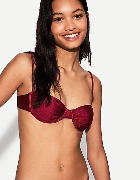 Bershka Bikinioberteil Mit Raffung Damen L Granatrot günstig online kaufen