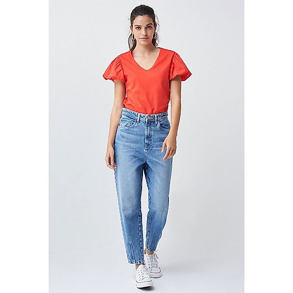 Salsa Jeans 126136-708 / Textured Kurzarm V-ausschnitt T-shirt M Red günstig online kaufen