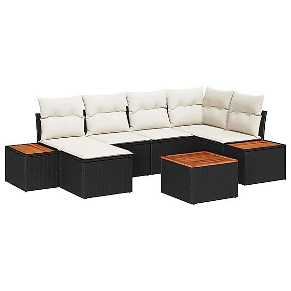 vidaXL Garten-Sofa-Set mit Kissen 7-Tlg Schwarz Poly Rattan 3348123 günstig online kaufen