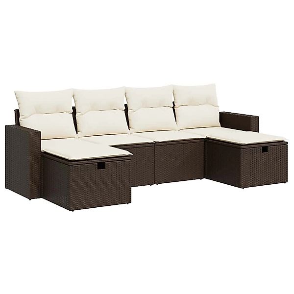 vidaXL 6-Tlg Garten-Sofagarnitur mit Kissen Braun Poly Rattan 3325429 günstig online kaufen