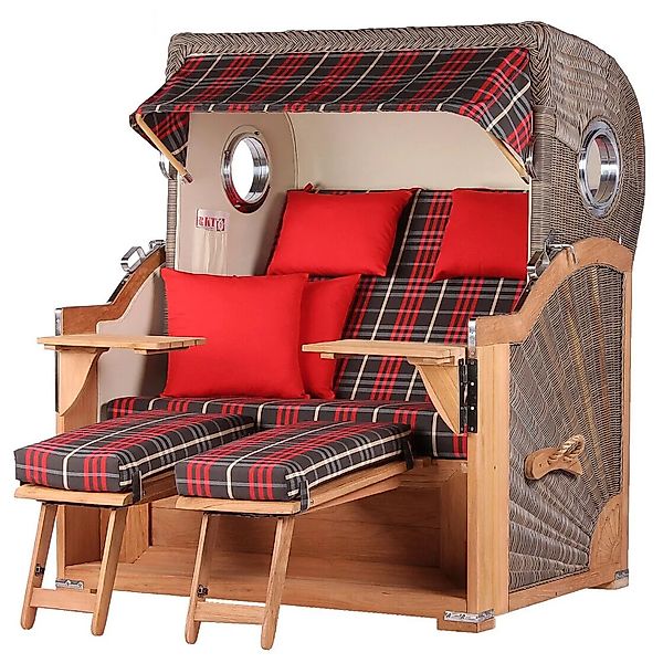 bene,iving Strandkorb Komplettset Königssee Teak Bullauge PE Grau Modell 52 günstig online kaufen