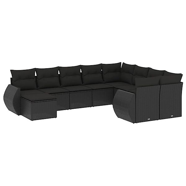 vidaXL 10-Tlg Garten-Sofagarnitur mit Kissen Schwarz Poly Rattan 3254192 günstig online kaufen