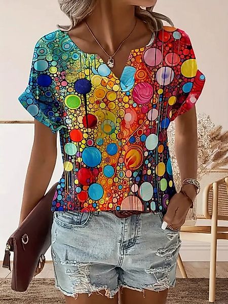 Moda Yakamoz Blusentop Damen Kurzarm V-Ausschnitt Muster Supreme Bluse günstig online kaufen