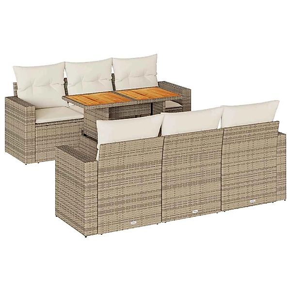 vidaXL 7-Tlg Garten-Sofagarnitur mit Kissen Beige Poly Rattan 3326998 günstig online kaufen
