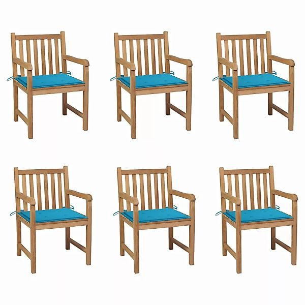 Gartenstühle 6 Stk. Mit Blauen Kissen Massivholz Teak günstig online kaufen