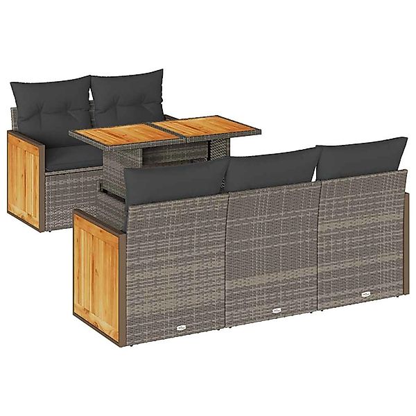 vidaXL 6-Tlg Garten-Sofagarnitur mit Kissen Grau Poly Rattan Akazie 3327665 günstig online kaufen