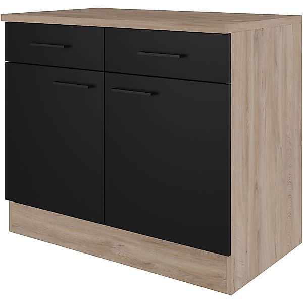 Flex-Well Exclusiv Küchen-Unterschrank Capri 100 cm Schwarz Matt-Endgrain O günstig online kaufen