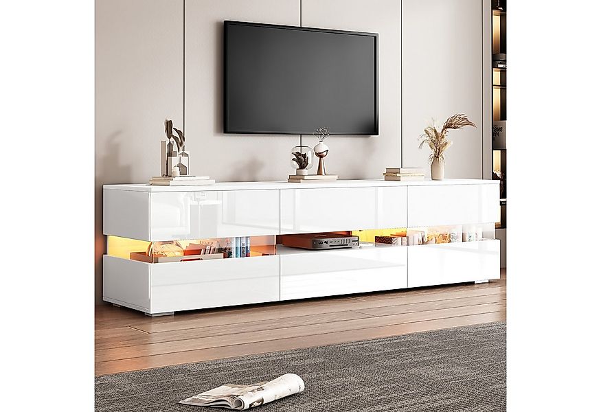 Merax Lowboard Hochglanz mit LED-Beleuchtung & Push-to-Open (für Fernseher günstig online kaufen