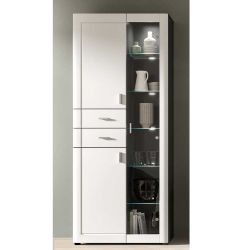 Hohe Esszimmer Vitrine in Weiß und Grau modernes Design günstig online kaufen