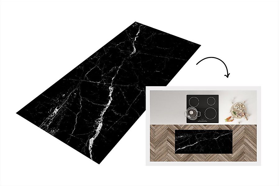 MuchoWow Küchenläufer Marmoroptik/print - Schwarz - Luxus, aus Kunststoff, günstig online kaufen
