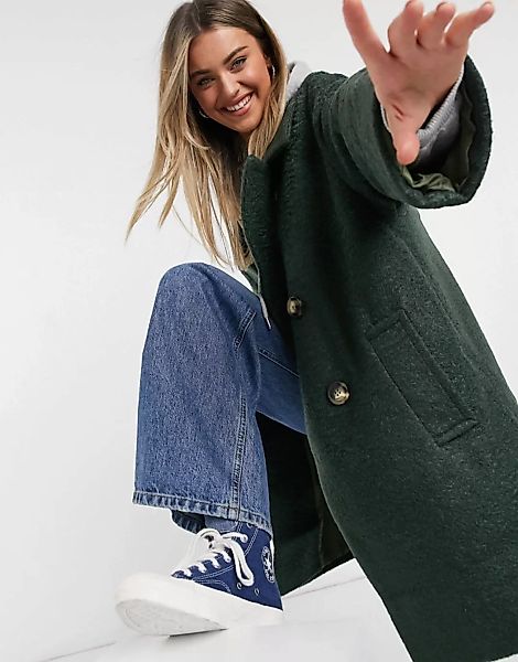 ASOS DESIGN – Doppelreihiger, strukturierter Mantel in Khaki-Grün günstig online kaufen