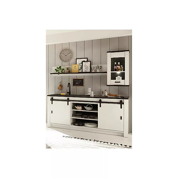 Küchen Set mit Spültisch, Hängeschrank und Wandregal SHELTON-61 in Pinie We günstig online kaufen