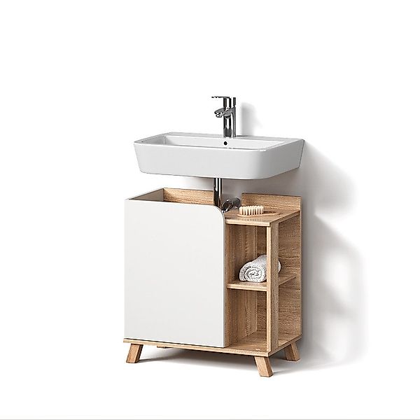 Livinity® Waschbeckenunterschrank Marano, Sonoma/Weiß/Weiß, 60 x günstig online kaufen