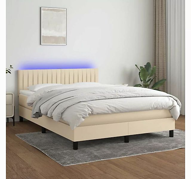 vidaXL Boxspringbett Boxspringbett mit Matratze LED Creme 140x200 cm Stoff günstig online kaufen