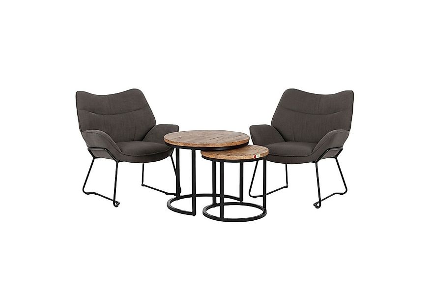 MR.DEKO Essgruppe Polstersessel-Set Aliano 2x dunkelgrau & Fermo Beistellti günstig online kaufen