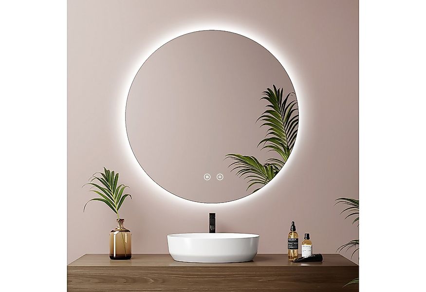 EMKE Badspiegel Rund mit LED Beleuchtung Wandspiegel ohne Rahmen (Modell R3 günstig online kaufen