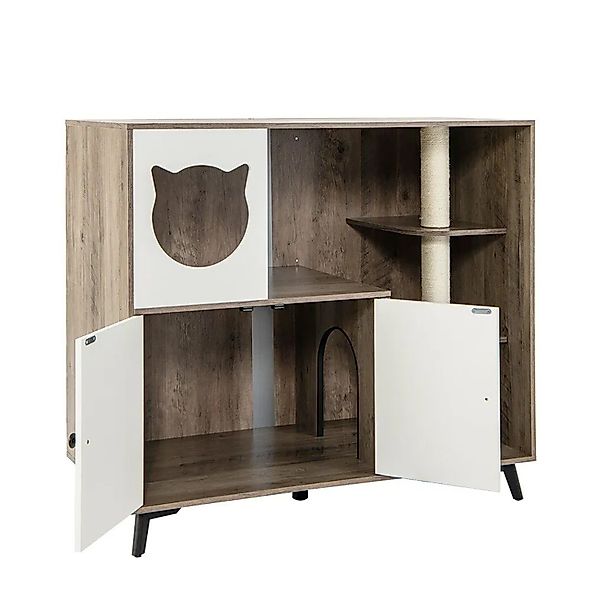 Costway Katzenklo Schrank mit Kratzbaum Grau 100 x 50,5 x 91 cm günstig online kaufen