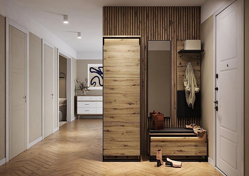 Compleo Garderoben-Set LIMA (Schrank, Schuhschrank, Spiegel, Kleiderbügel) günstig online kaufen