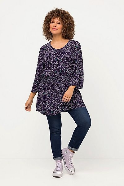 Ulla Popken Tunika Bluse Smokeinsatz V-Ausschnitt 3/4-Arm günstig online kaufen