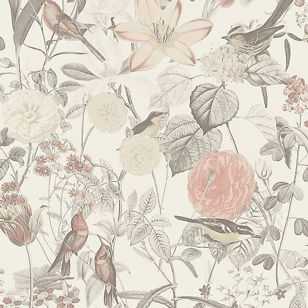 PROFHOME 372762-GU Blumen Tapete Floral Matt Grau Rosa Orange 0,53 m x 10,0 günstig online kaufen